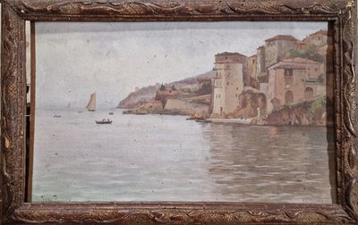 une image d'un tableau représentant un bateau dans l'eau