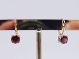 pair of garnet garnet stone earrings on a gold plated stand