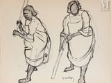 croquis représentant deux femmes avec des cannes et une canne à la main