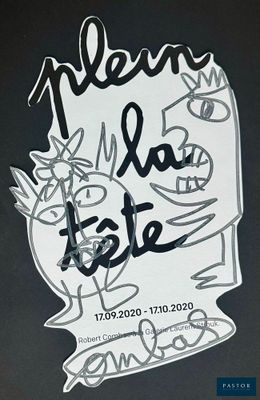 a black and white photo of a sign with a drawing on it
