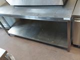 a stainless steel counter with a microwave on it