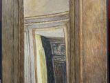 a painting of a room with a mirror on the wall