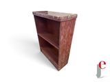 a wooden shelf with a marble top on a white background