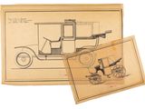 un vieux dessin représentant une calèche à côté d'un dessin représentant une calèche