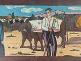 tableau représentant un homme et une femme debout devant une calèche