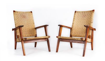paire de fauteuils de salon danois du milieu du siècle, avec assises tressées