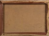 an old picture frame with a piece of brown paper on it
