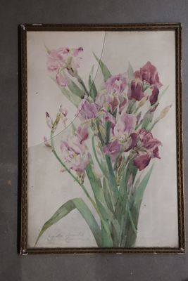 a picture of a painting of purple flowers on a wall