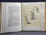 an open book with a drawing of a man and a woman on it