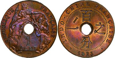 a copper coin with an image of a man holding a sword
