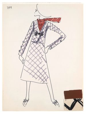 a drawing of a woman in a dress with a red scarf