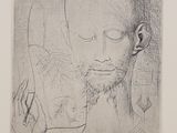 une image représentant le dessin d'un homme les yeux fermés