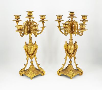pair of antique brass candelabs