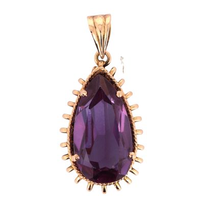 Pendentif en forme de larme en or jaune 14 carats avec améthore