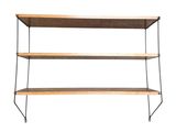 the three tiered shelf is made of wood and metal