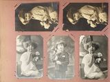several old black and white photos of a little girl holding a teddy bear