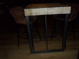 a small table with two stools in the middle of the room