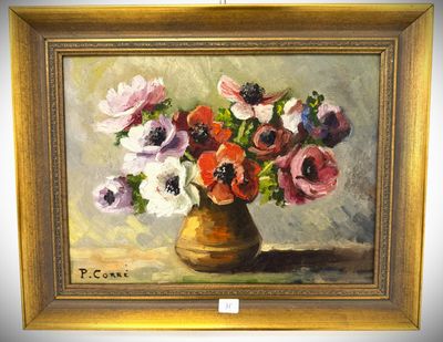a painting of an arrangement of flowers in a vase