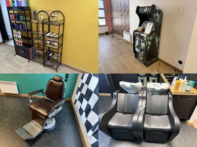deux photos d'un fauteuil de coiffeur et d'un fauteuil de coiffeur