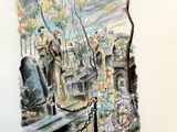 un dessin représentant un homme debout dans un cimetière