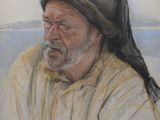 tableau représentant un homme portant un chapeau et une écharpe
