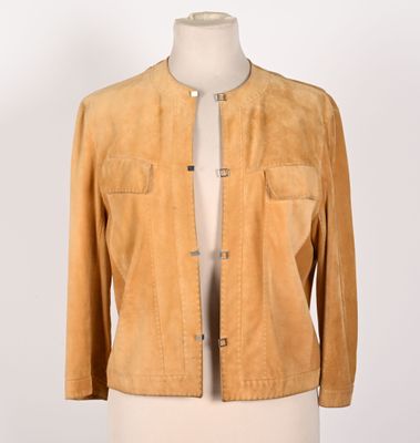 HERMES Paris. Blouson de dame en daim naturel surpiqué (pati…