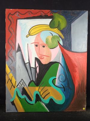 un tableau représentant une femme avec une banane sur la tête