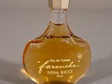 a small bottle of perfume sitting on a table