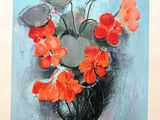 une peinture de fleurs dans un vase sur une table
