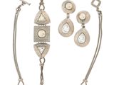 necklace, bracelet, and earrings set in silver with white stones