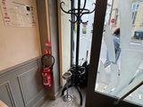 a bike that is parked in front of a door