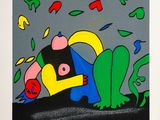 a painting of a man falling from a tree