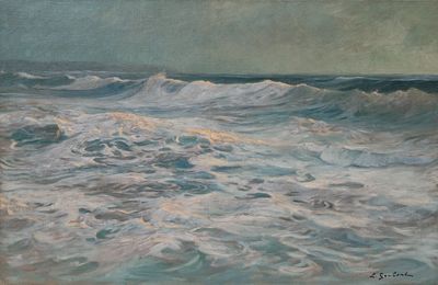 painting of a painting of a wave coming in to the ocean