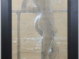 tableau représentant une femme nue debout sur un rebord au bord de l'eau