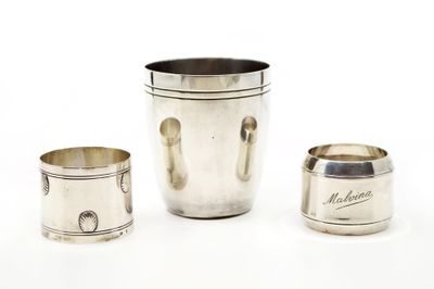 three silverplated cups with spoons and spoons in them