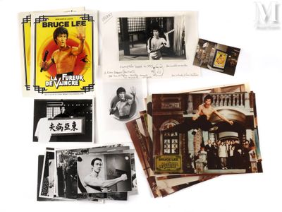 une image représentant un tas de vieilles photos et d'illustrations de Bruce Lee