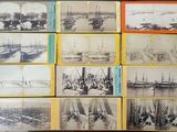 an old photo of a bunch of pictures of ships in the water