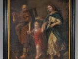 an old painting of a man and a woman with a child