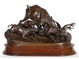 une image représentant une sculpture en bronze d'une biche et de ses faons