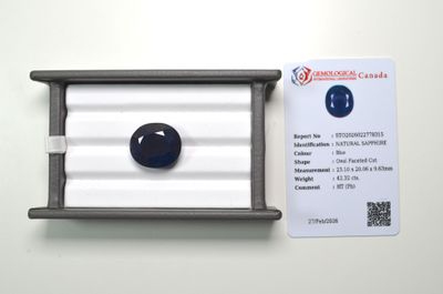 Un important saphir facetté ovale d'un poids de 42,32 cts, a…