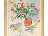 an image of a painting of flowers in a vase on a table