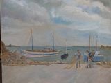 a painting of a group of people on the beach