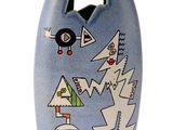 un vase bleu orné d'une image de chat
