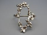 bague plaquée argent ornée de deux oiseaux et d'une branche