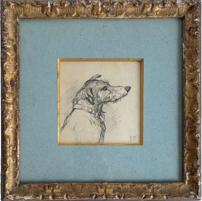 une image représentant un dessin de chien dans un cadre doré