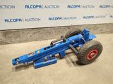 an image of a blue hand truck with a red wheel
