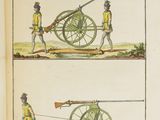 an old book with a drawing of a man on a horse drawn carriage