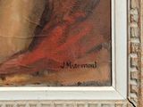 an oil painting of a woman in a red dress holding a red umbrella