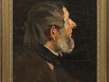 un tableau représentant un homme barbu vêtu d'un costume marron