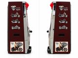 two side by side images of a vending machine with motorcycles on it